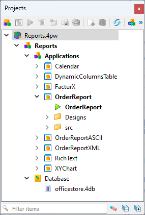 Screen shot of the Reports demo in Project Manager.