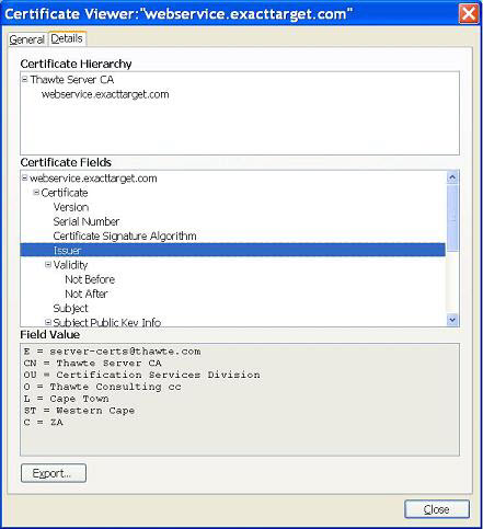 Screen shot showing Details tab in Certificate Viewer