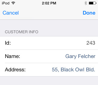 Screen shot of an iOS app showing a stacked form with three fields.