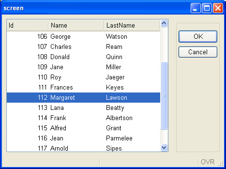 Screen shot of form displayed using table widget