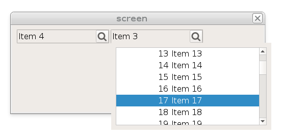 The figure is a screen shot of a parent window displaying a drop-down window, to select a record from a list.