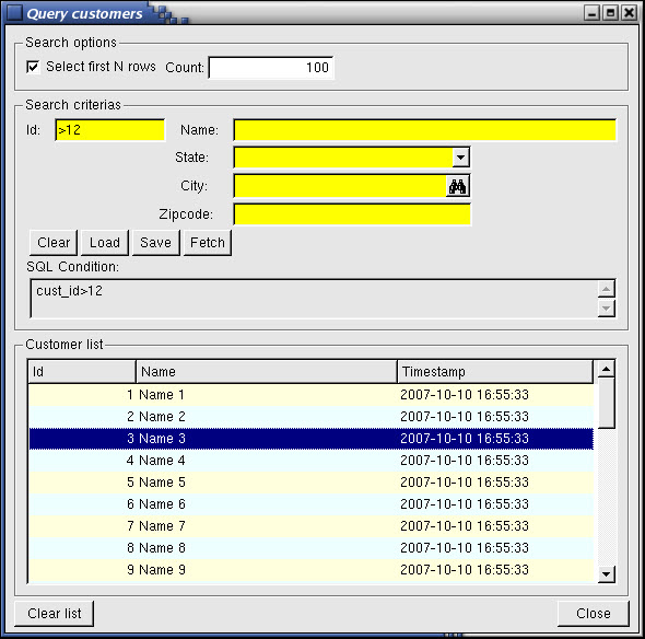 Query customers screenshot with multiple dialogs