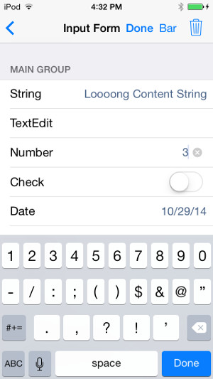 iPhone screenshot showing the keyboard optimized for numeric input.