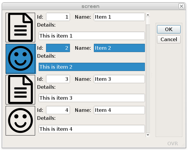 Screenshot of form with resizable scrollgrid view