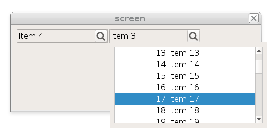 The figure shows a screenshot of a parent window displaying a drop-down window, to select a record from a list.