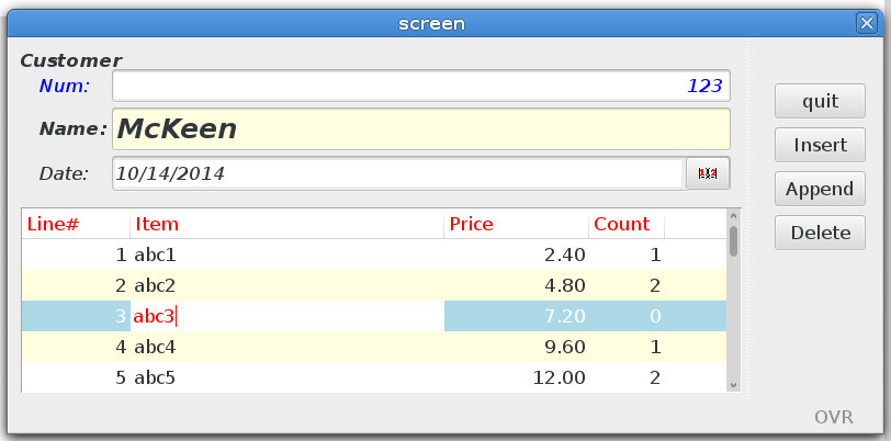 Screenshot of a form using presentation styles (GDC)