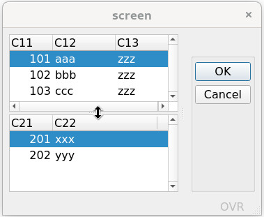 Two tables with VBox/Splitter screenshot