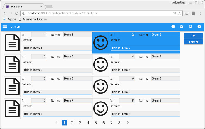 Screenshot of form with paged scrollgrid view