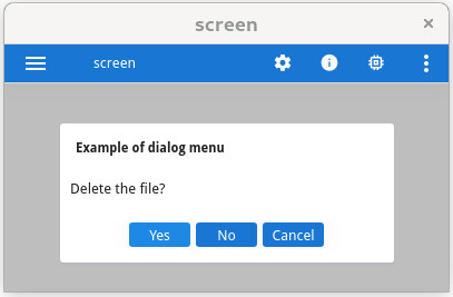 Screenshot of a MENU displayed as modal box