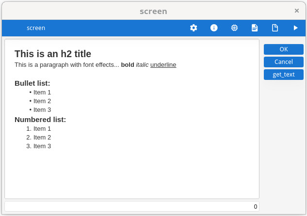 The figure shows a screenshot of a textedit field implementing the rich text editing feature.