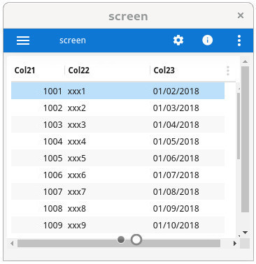 Screenshot of form showing only table container