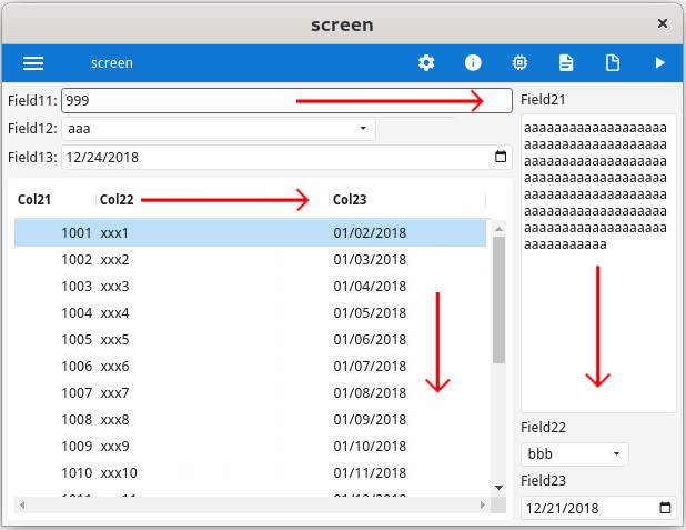 Screenshot of form with stretcheable fields in larger window