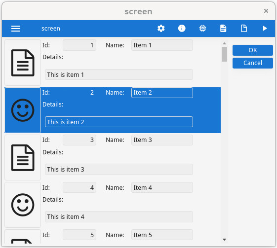 Screen shot of a Genero BDL SCROLLGRID container.