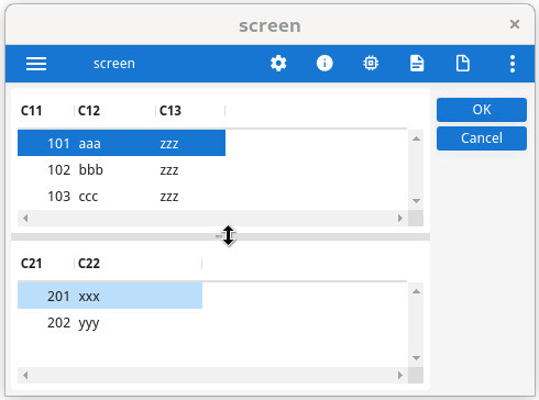 Two tables with VBox/Splitter screenshot