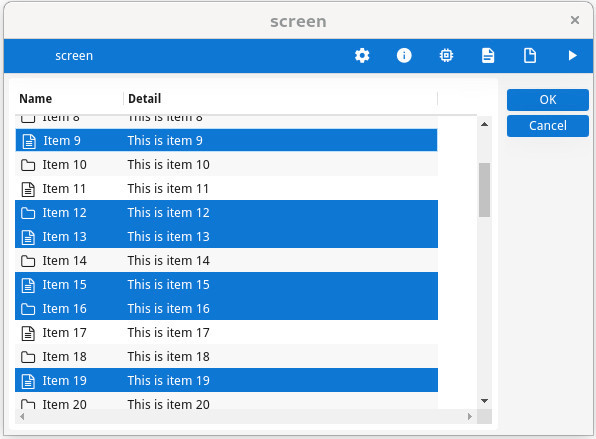 Screenshot of table using multi-row selection