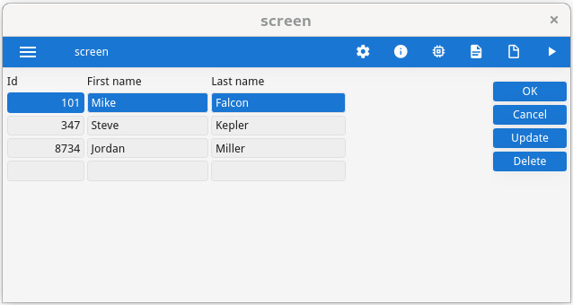 Screen shot of a legacy static screen array.