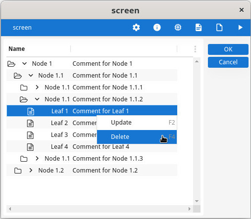 Treeview with rowbound actions