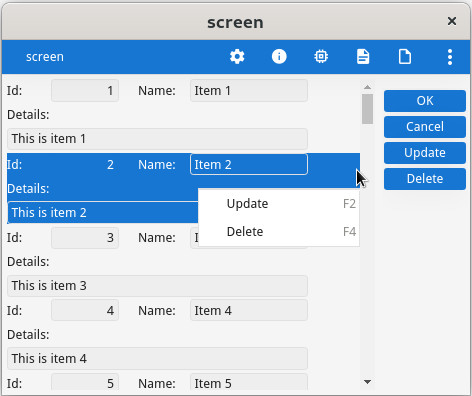 Scrollgrid view with rowbound actions