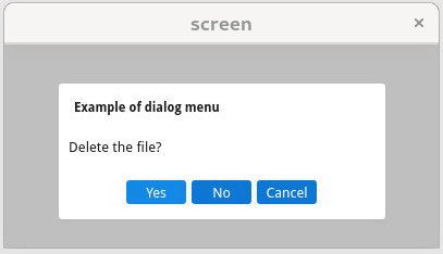 Screenshot of a MENU displayed as modal box