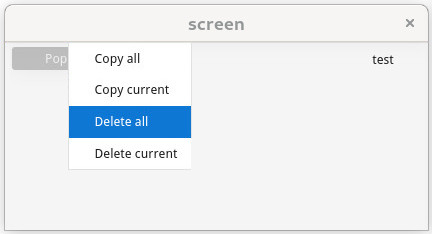 Screenshot of a MENU displayed as pop-up pick list