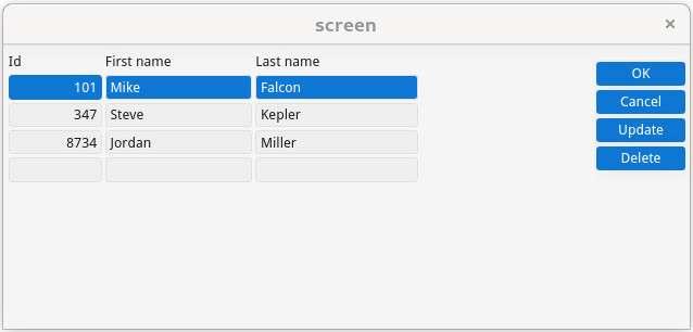 Screen shot of a legacy static screen array.