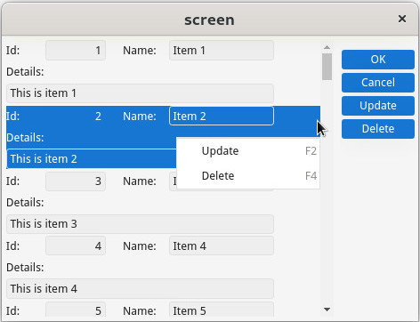 Scrollgrid view with rowbound actions