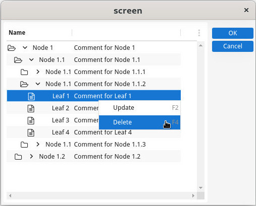 Treeview with rowbound actions