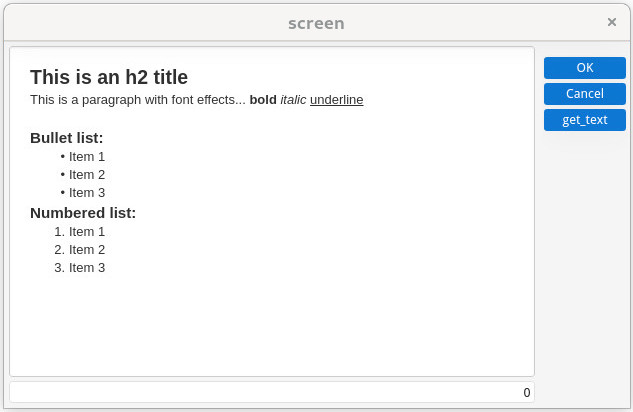 The figure shows a screenshot of a textedit field implementing the rich text editing feature.