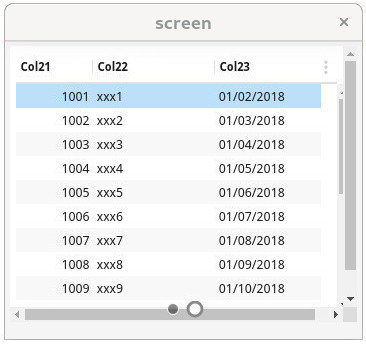 Screenshot of form showing only table container