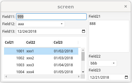 Screenshot of form with stretcheable fields in small window