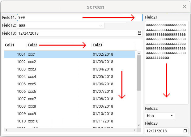 Screenshot of form with stretcheable fields in larger window