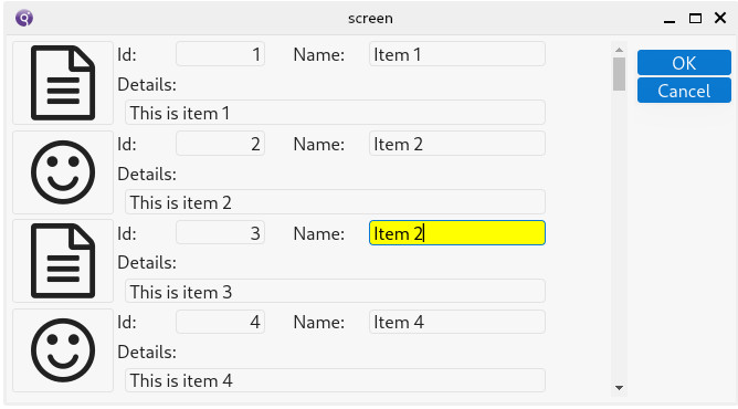ScrollGrid rendering with with current cell highlight color yellow and black text.
