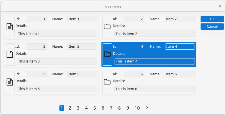 Screenshot of form with scrollgrid using the tilelist option
