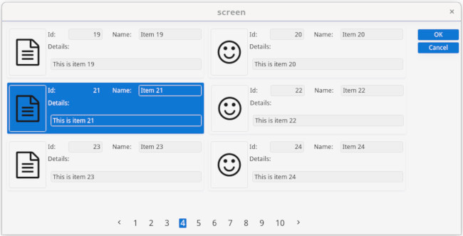 Screenshot of form with paged scrollgrid view