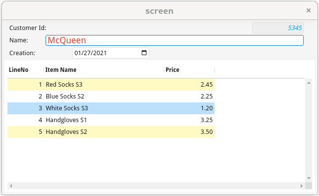 Screenshot of a form using presentation styles