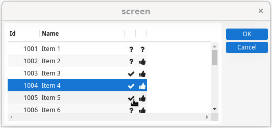 Table rendering with clickable image column.