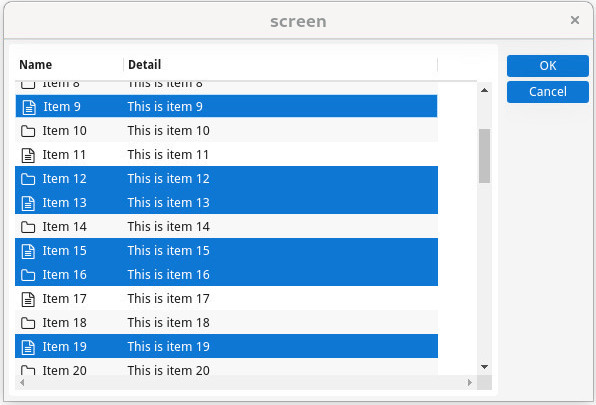 Screenshot of table using multi-row selection