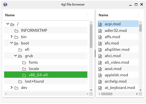 Treeview rendering with with current row highlight color green and white text.
