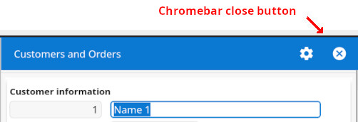 Chromebar close button in web browser