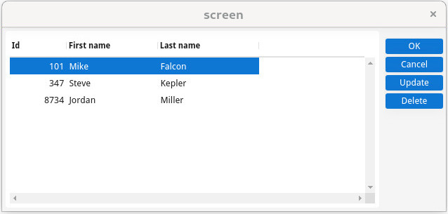 Screen shot of a table widget