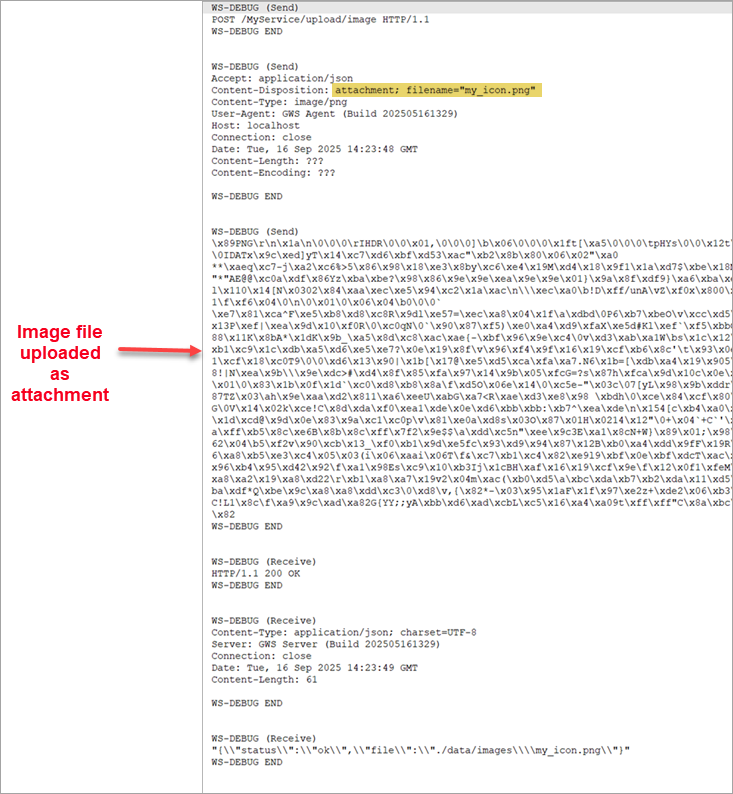 The image shows the output as the attachment is sent in the message body