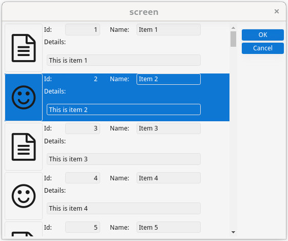 Screen shot of a Genero BDL SCROLLGRID container.