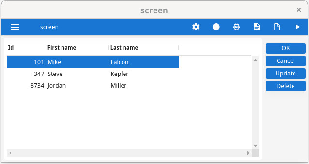 Screen shot of a table widget