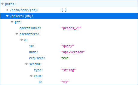 OpenAPI JSON description of a service using a query to set version mode.