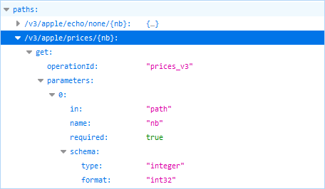 OpenAPI JSON description of a service with many resources using uri to set version mode.