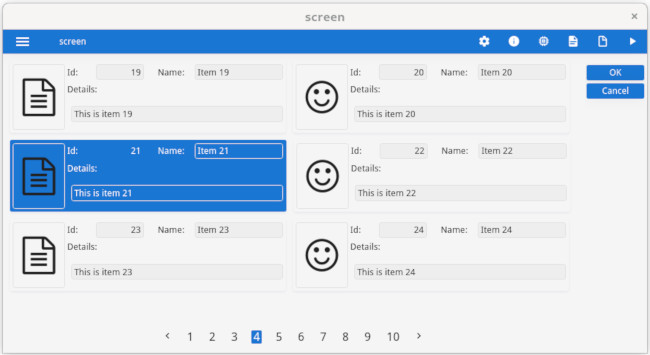 Screenshot of form with paged scrollgrid view