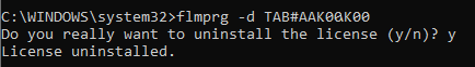 flmprg -d command to delete an installed license.