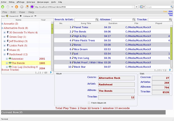 Screen shot of an application with a tree view, displayed using the AJAX theme.