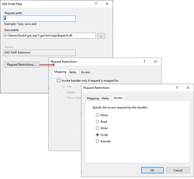 Internet Information Services (IIS) Manager binding application to GAS ISAPI Extension configuration