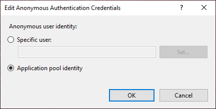 Internet Information Services (IIS) Manager anonymous authentication configuration